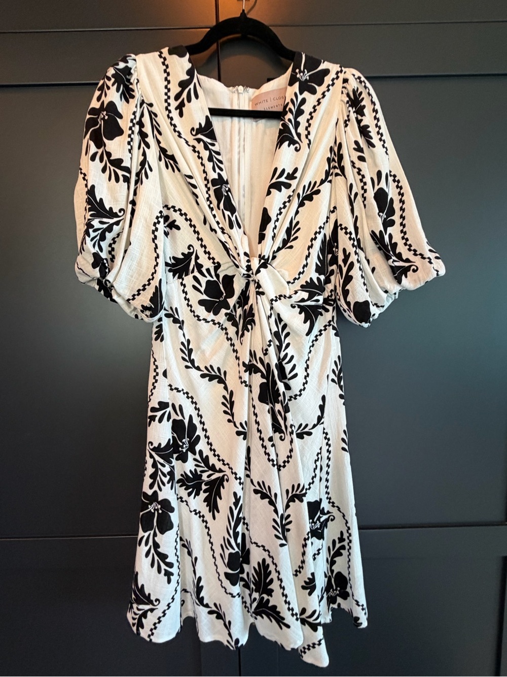 Element White Dress with Black Floral Print Tie-Front
